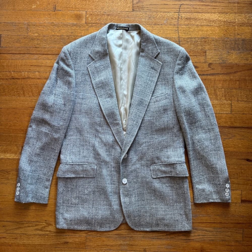Nordstrom Vintage Mens Gray Herringbone Blazer Sport‎ Coat 2-Button Size R44